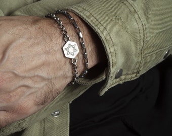 Sterling Silver Star of David Bracelet: Engraved Jewish Jewelry, Bar Mitzvah Gift