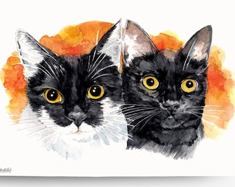 Dibujo de gato - ACUARELA - DIBUJO - Tener pintura de gato - Dibujo de gato - Dibujado a mano - Dibujante de animales - dibujo por encargo