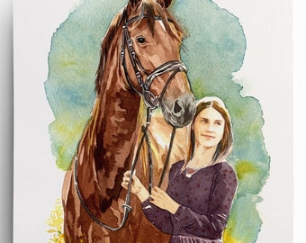 Horse portrait - watercolor - aquarell DRAWING - drawing colored - horse - horse drawing - commissioned drawing