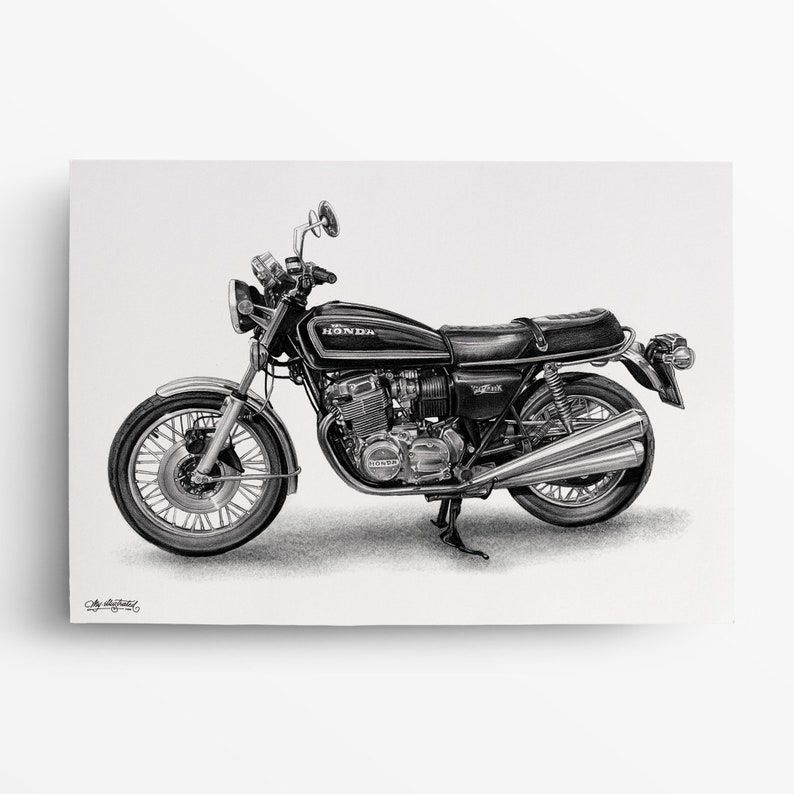 Portrait de moto CRAYON dessin de la moto portrait de vélo dessiné à la main faire peindre la photo dessin commandé image 6