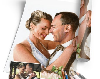 Portrait de mariage - Dessin - DESSIN - Laissez la peinture photo de mariage - Affiche A4 - Cadeau de mariage - Dessin de commande