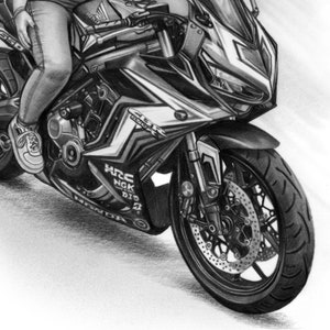 Portrait de moto CRAYON dessin de la moto portrait de vélo dessiné à la main faire peindre la photo dessin commandé image 7