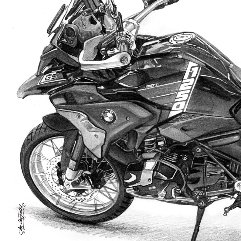 Portrait de moto CRAYON dessin de la moto portrait de vélo dessiné à la main faire peindre la photo dessin commandé image 4