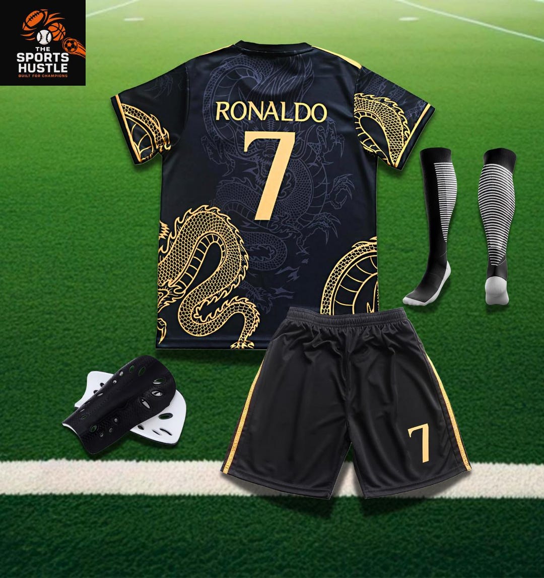 ロナウド #7 ブラックゴールドドラゴン サッカーキット、CR7