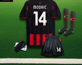 Conjunto de camiseta de fútbol Modric #14 negra y roja – Uniforme completo de fútbol