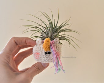 Wzór na szydełkową doniczkę, doniczka powietrzna, uchwyt na rośliny powietrzne, doniczka w kształcie zwierzęcia, dekoracja do domu amigurumi, jednorożec, dekoracja, szydełkowana doniczka