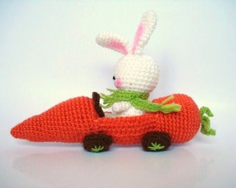 Pattern, Amigurumi Pattern, PDF Amigurumi Crochet Bunny and Carrot Car Pattern, Tutorial, Digital Download