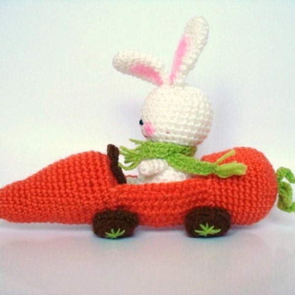 Pattern, Amigurumi Pattern, PDF Amigurumi Crochet Bunny and Carrot Car Pattern, Tutorial, Digital Download