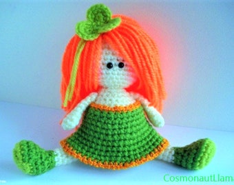 St. Patrick's Day Irish Doll Crochet Pattern, Leprechaun doll, Green Clover Decoration Doll, Ginger doll amigurumi tutorial, plush, toy diy