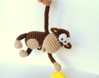 Pattern, Amigurumi Monkey Tutorial, Crocheted Monkey with Banana Pattern, Animal, wood animals, African life plushie handmade