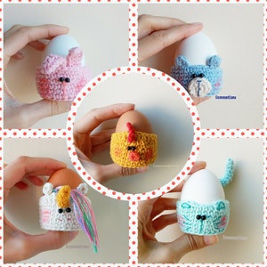 Easter Egg Crochet Pattern, egg warmer pattern, Easter gift idea, Easter egg hunt, diy, table decor, cozy, fun diy, bunny, chick, bear, cat image 1