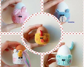 Easter Egg Crochet Pattern, egg warmer pattern, Easter gift idea, Easter egg hunt, diy, table decor, cozy, fun diy, bunny, chick, bear, cat