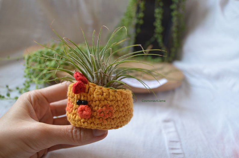 Crochet planter, Amigurumi animal Plant pot, Easter Chicken Plant holder, airplant gifts, planter for kids, crochet patterns for plant cover image 8