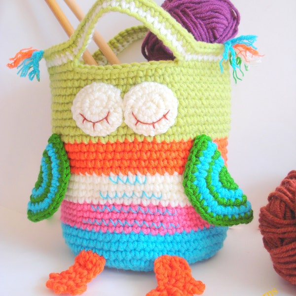 Crochet Bag Pattern Girls Purse, INSTANT DOWNLOAD PDF, Amigurumi Owl Purse Pattern Bag Girls Handbag, Storage bin tutorial, woodland animal