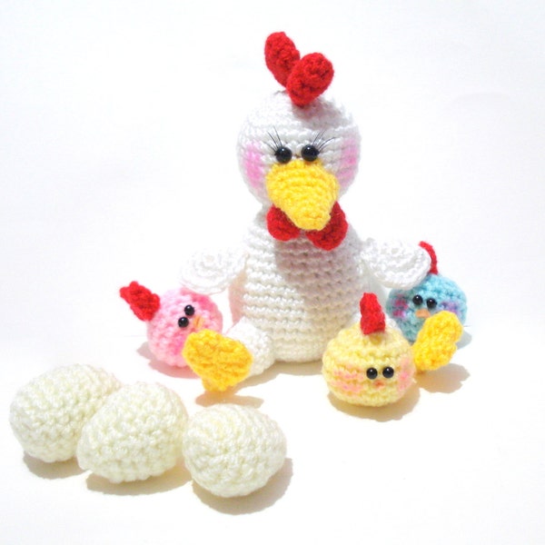 Mabel Hen, Chicken and Baby Chicks Pattern, Crochet Tutorial for Easter, Easter egg table decor