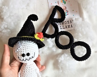 Amigurumi Ghost, witch hat, boo crochet pattern set, Halloween home decor, gifts for kids, witchy