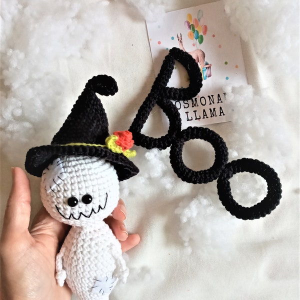Amigurumi Ghost, witch hat, boo crochet pattern set, Halloween home decor, gifts for kids, witchy