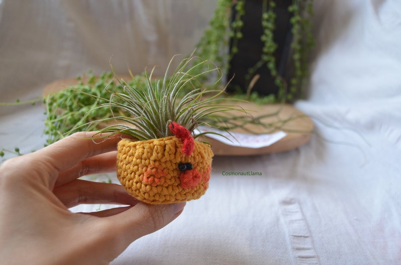 Crochet planter, Amigurumi animal Plant pot, Easter Chicken Plant holder, airplant gifts, planter for kids, crochet patterns for plant cover image 7