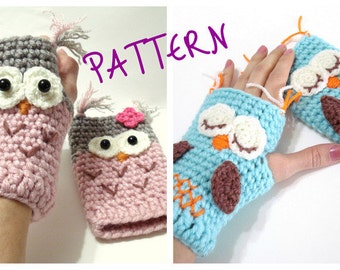 Crochet Pattern, Gloves Pattern, Owl Gloves Pattern, Tutorial, Crochet Tutorial, Owl Gloves, INSTANT DOWNLOAD