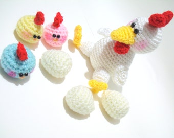 Crochet Pattern, Amigurumi Hen and Chicks Pattern, Amigurumi Animal Crochet Tutorial, Easter Chicken and Baby Chicks Pattern, Farm animals