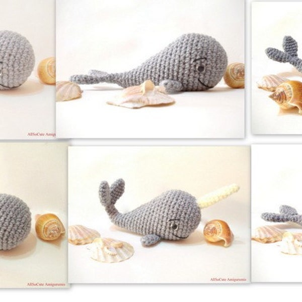 Amigurumi Whale Pattern, Crochet Sea animal, Pdf Tutorial, Narwhal Parttern, Cute, underwater plush toys, Ocean animal, plushie, handmade