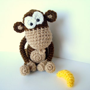 Amigurumi Pattern, Amigurumi Monkey Pattern, Crocheted Monkey Pattern with Banana, Crochet Tutorial image 1