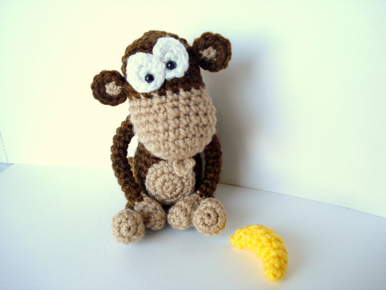 Amigurumi Pattern, Amigurumi Monkey Pattern, Crocheted Monkey Pattern with Banana, Crochet Tutorial image 1