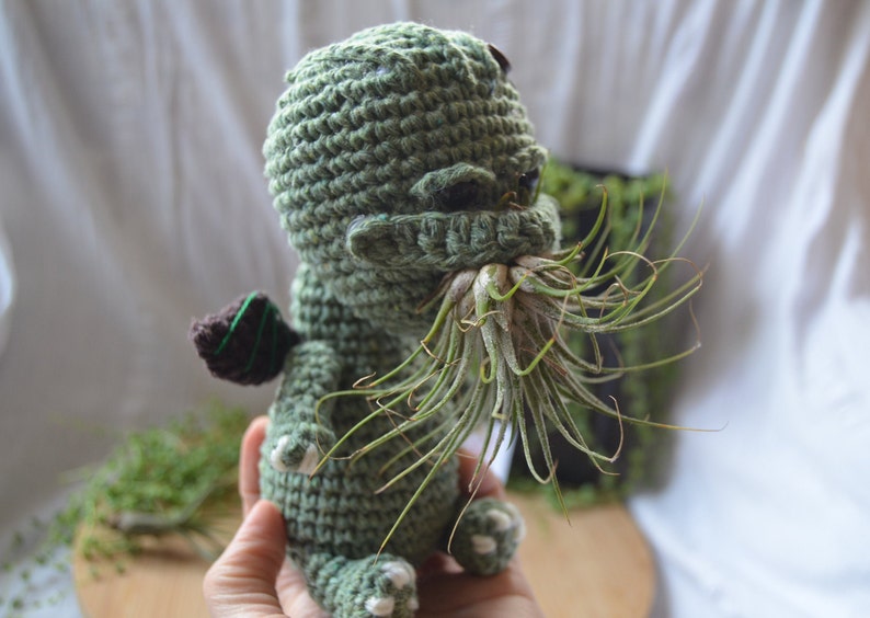 Cthulhu Crochet Plant Pot Pattern, Mini Amigurumi Cthulhu, diy air plant holder, desk decoration, Airplant Pot, tillandsia holder, 画像 10
