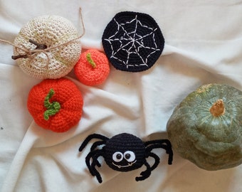 Patrón de araña y telaraña de ganchillo, araña saltarina, animal de amigurumi para Halloween, juguete en miniatura, peluche de ganchillo, lindos animales de peluche, hazlo tú mismo