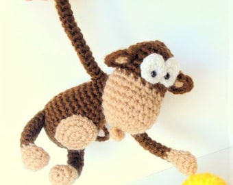 Monkey Crochet Pattern, Amigurumi Primate Pattern, Crocheted Monkey with little Banana, Crochet Tutorial African animal, wood animal toys