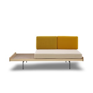 Mid-Century Modern Daybed Sofabed – Walnut & Steel Frame, Convertible Sofa with Coffee Table, Designer Pierre Paulin Inspired