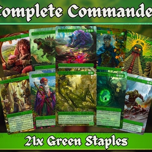 Green Commander Complete Staples Bundle – 20 + 1 Card Set – Full-Art Custom Green MTG Proxies – High Quality EDH / CEDH Deck Gift