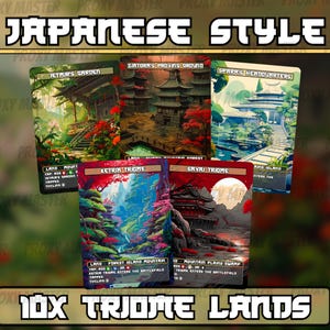 Triome Lands – Japanese Style Set of 10 – Unique Full-Art Custom Magic Proxies – High Quality Lands for Your Favorite EDH / CEDH Decks