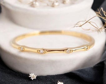 Dainty Diamond 14k Gold Stacking Ring: Textured Wedding Band
