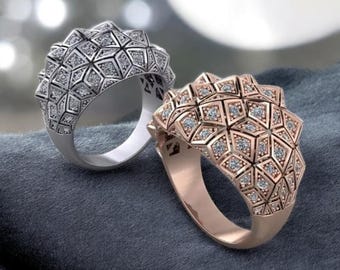 Luxe geometrische diamanten statement ring in goud en zilver | Modern veelhoekontwerp