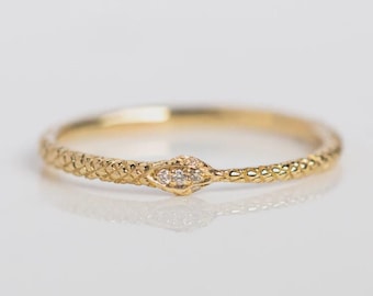 Anillo de serpiente Ouroboros de oro macizo de 14 k: banda minimalista inspirada en la naturaleza
