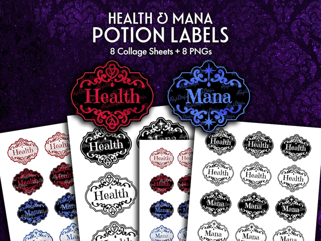 Health & Mana Potion Labels • Printable Fantasy Bottle Tags • RPG and ...