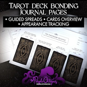 Páginas de diario de unión de barajas de tarot • Entrevista sobre la nueva baraja • Resumen de cartas y seguimiento de su aparición (PDF A4)