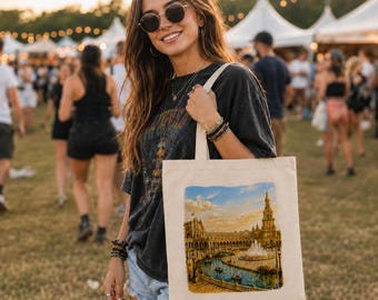 Spain Plaza de España Tote Bag | Seville Spain Travel Art | Spanish Architecture Sunset Tote | Andalusia Gift | Spain Tote