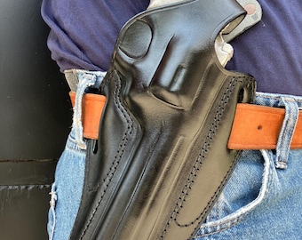 Läderhölster för tumbroms i läder: Smith & Wesson 686 / Ruger GP100 (6 tum, höger)