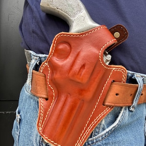 OWB Thumb Break Holster aus Leder: Smith und Wesson Modell 686 4 "Lauf
