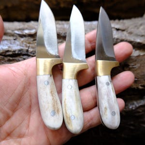 Mini Pocket Purse Belt Knife Deer Horn Handle With Leather Sheath