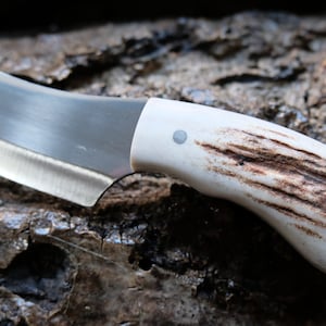 Kitchen Camping Hunting Collectible Small Cleaver Knife Deer Horn Handle With Leather Sheath