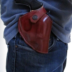 Leather Belt Two Position Holster For Ruger SP101 .38 Special. 2 1/4  Black Tan