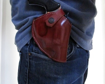 Leather Belt Two Position Holster For Ruger SP101 .38 Special. 2 1/4  Black Tan
