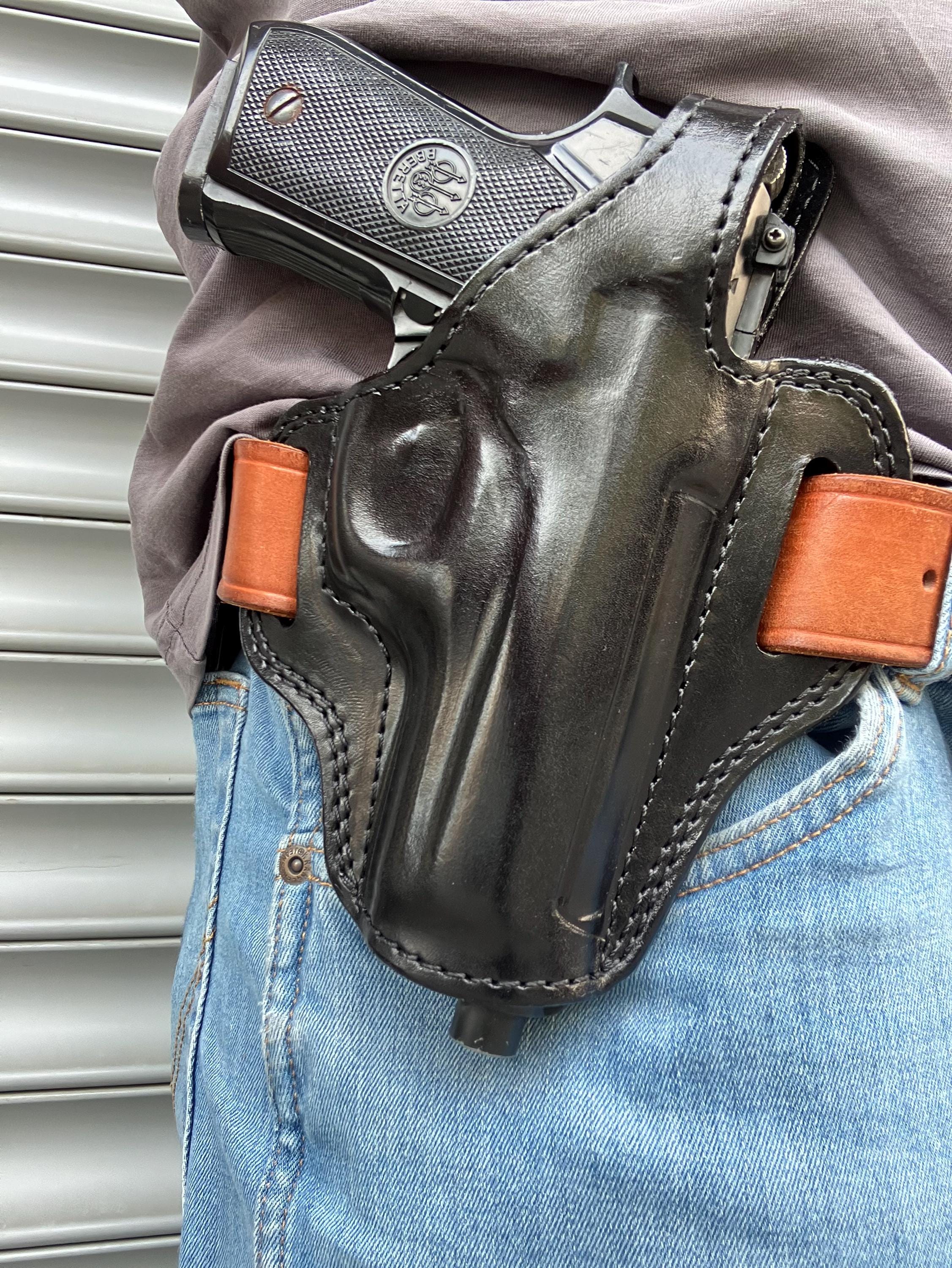 Handmade Leather OWB Thumb Break Holster for Beretta 92, 92FS, M9