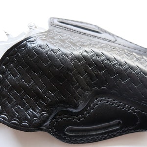Basket Weave Leather Belt Holster: Colt, Ruger, S&W 4-inch (R.H)