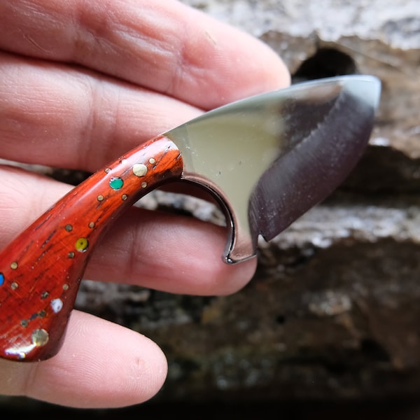Custom Made Mini Neck Purse Pocket Knife With Leather Sheath Padauk Wood Handle