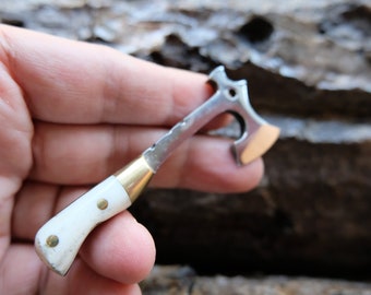 Deer Horn Handle Mini Axe Hatchet With Leather Sheath