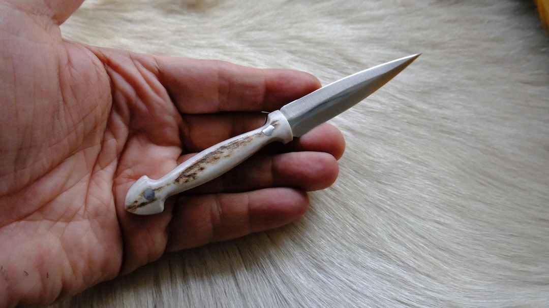Custom Made Mini Dagger Knife With Leather Sheath (deer Antler